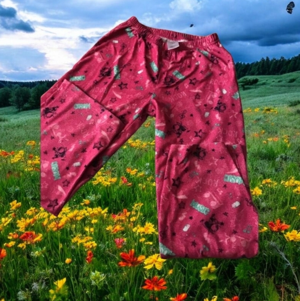 Kids pajama bottoms size L10/12 pink music logo cute pj bottoms